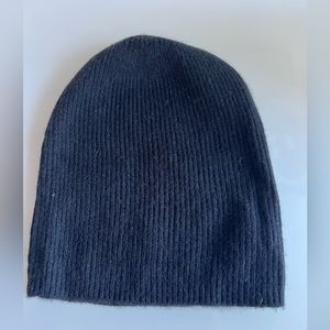 Unisex 100% Cashmere Ribbed Slouchy Black Beanie Hat, OS
